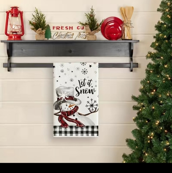 2pc Hand Towels Christmas Holiday Black & White Checkered Snowman Kitchen Towels - Picture 7 of 9